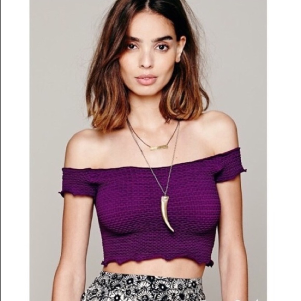 Free People purple smocked crop top size XS